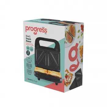 Progress EK6666PVDE 3 in 1 Snack Maker - Vafeļu, Sviestmaižu un Donutu Gatavotājs, 900W, Melns