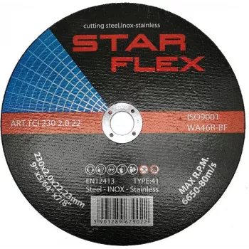 PSG Star Flex T41 230x2.0mm griešanas disks nerūsējošajam tēraudam, WA46R-BF-INOX, 80 m/s, 6650 RPM, 22.23 mm urbums