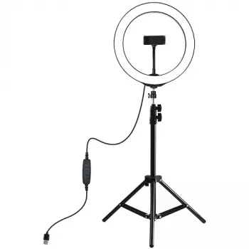 PULUZ LED Ring Light 26cm ar statīvu līdz 1,1m un telefona turētāju, USB