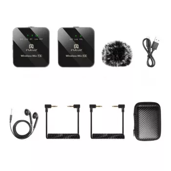 PULUZ PU3153B bezvadu lavaliera mikrofons 1 TX + 1 RX, 2.4GHz, USB-C, omnidirekcionāls kondensatora, trokšņu samazināšana, Plug-and-Play Android un PC