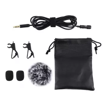 PULUZ PU424 Lavalier Mikrofons 1,5m 3,5mm TRRS Omnidirectional Condenser Clip-on Mikrofons - Melns