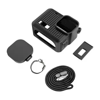 PULUZ PU717B Silikona maciņš GoPro HERO 9/10/11/12 Black - Aizsargpārvalks ar objektīva vāciņu un rokas siksnu