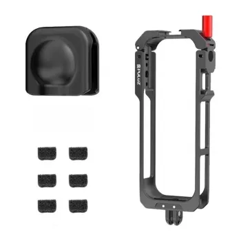 PULUZ PU759B Alumīnija sakausējuma aizsargbūris Insta360 X5 darbības kamerai ar 1/4 collu-20 vītnēm un aukstā apava stiprinājumu