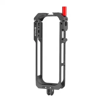 PULUZ PU759B Alumīnija sakausējuma aizsargbūris Insta360 X5 darbības kamerai ar 1/4 collu-20 vītnēm un aukstā apava stiprinājumu