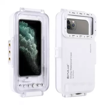 PULUZ PU9010W Ūdensnecaurlaidīgais maciņš iPhone – 45m zemūdens korpuss, balts
