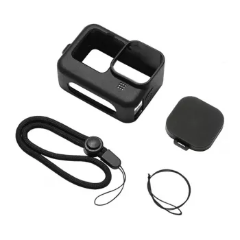 PULUZ silikona maciņš GoPro HERO12, HERO11, HERO10, HERO9 Black ar objektīva vāciņu un siksnu (melns)