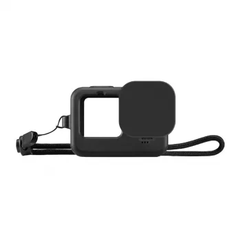 PULUZ silikona maciņš GoPro HERO12, HERO11, HERO10, HERO9 Black ar objektīva vāciņu un siksnu (melns)