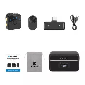 PULUZ SmartLink WS300 2.4GHz Divu Bezvadu Lavalier Mikrofonu Sistēma ar Trokšņu Samazināšanu, 100m Diapazons, USB-C Uzlāde