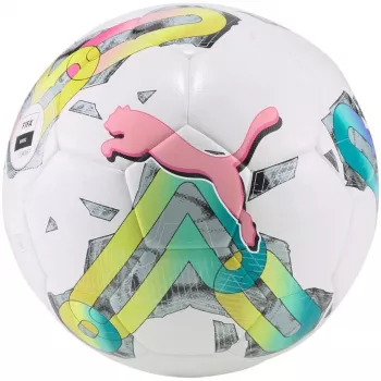 PUMA Orbita 4 HYB FIFA Basic Futbola Bumba Balta-Zaļa-Rozā 5. izmērs
