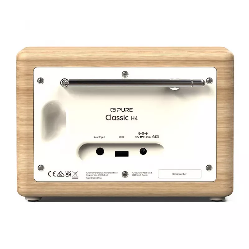 Pure Classic H4 DAB+/FM digitālais radiouztvērējs, 2,4 collu krāsu ekrāns, modinātājs, miega un virtuves taimeris, Cotton White/ozolkoka