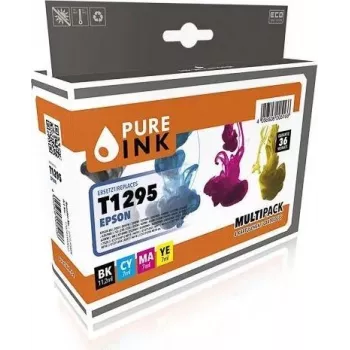 PURE INK pārstrādātas tintes kasetnes, 4 gab. komplekts Epson T1295 (melna, ciāna, fuksīna, dzeltena) ar mikroshēmu EPST1295MP4