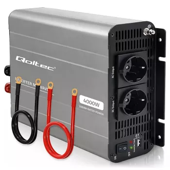 Qoltec modifitācijas sinusoidālais sprieguma invertors 12V uz 230V 2000W/4000W ar USB, saderīgs ar LiFePO4 GEL AGM
