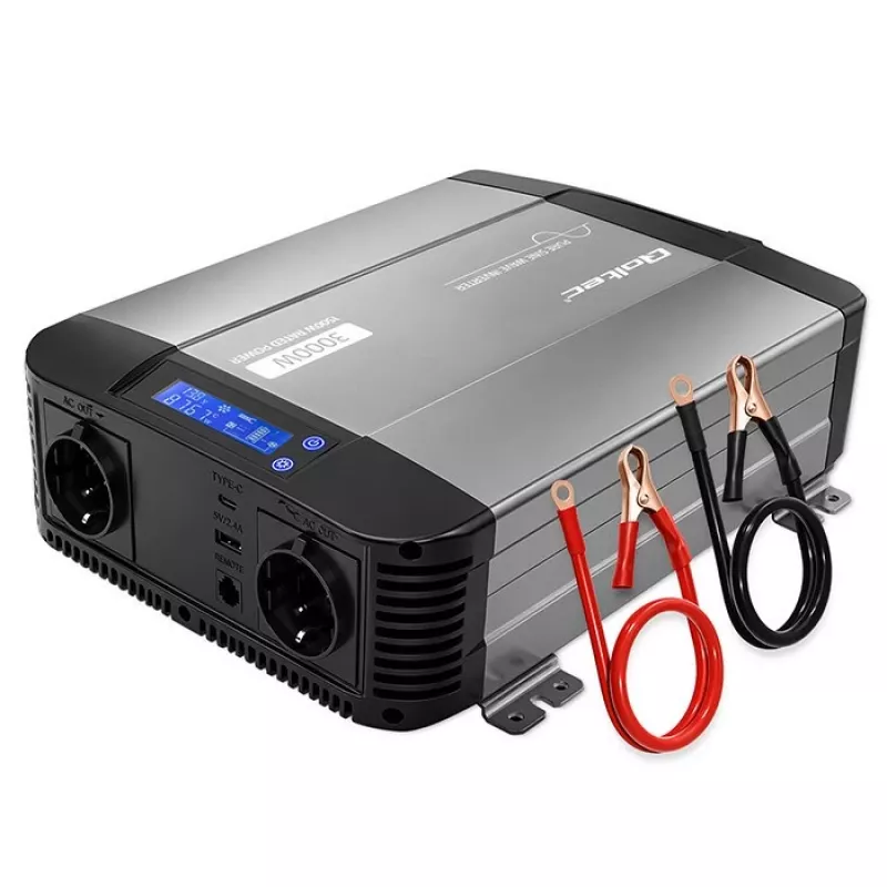 Qoltec tīrā sinusoidālā sprieguma invertors 12V uz 230V 1500W/3000W ar LCD, USB, USB-C LiFePO4 GEL AGM akumulatoriem