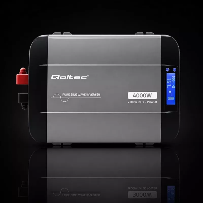 Qoltec tīrā sinusoidālā sprieguma invertors 12V uz 230V 2000W/4000W ar LCD, USB, USB-C, saderīgs ar LiFePO4/GEL/AGM