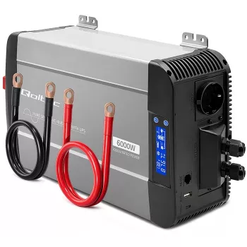 Qoltec tīrā sinusoidālā sprieguma invertors ar UPS 12V uz 230V 3000W/6000W LCD USB USB-C LiFePO4 GEL AGM