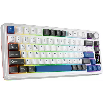Rampage Quell Pro Mechanical Wireless 75% Keyboard with TFT Display, Gasket Mount, Hot-Swap, 2.4G + BT, White