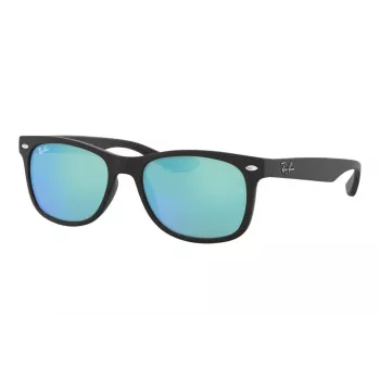 Ray-Ban Junior RJ9052S100S55 Saulesbrilles - Spīdīgi melns rāmis, gaiši zils spoguļstikls, 48mm