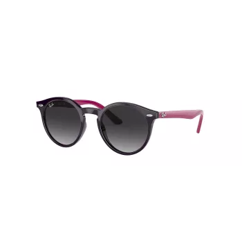 Ray-Ban Junior RJ9064S70218G Bērnu saulesbrilles, apaļas, caurspīdīgs rozā rāmis, pelēkas gradienta lēcas, 44 mm