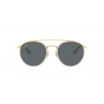 Ray-Ban RB3647N Round Double Bridge Saulesbrilles – Vara Rāmis, Gaiši Zilas Gradienta Lēcas, 51mm
