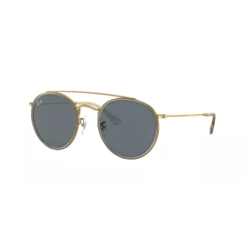 Ray-Ban RB3647N Round Double Bridge Saulesbrilles – Vara Rāmis, Gaiši Zilas Gradienta Lēcas, 51mm