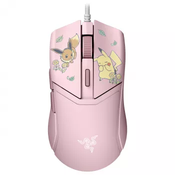 Razer Cobra – Pikachu & Eevee Edition vadu spēļu pele, 8500 DPI optiskais sensors, Chroma RGB apgaismojums, 6 programmējamas pogas, simetriska labās rokas forma