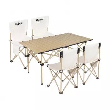 Rebel Active RBA-5600 Kempinga komplekts – galds un 4 krēsli, alumīnija rāmis, salokāms, zils