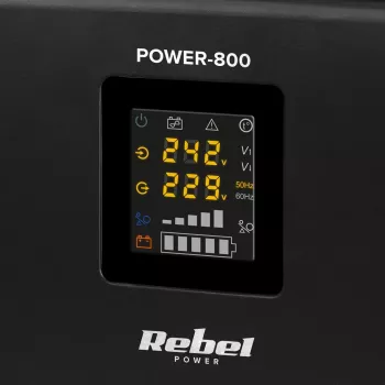 Rebel POWER-800 Sienas avārijas barošanas bloks – tīra sinusa viļņa invertors ar 12V uzlādes funkciju, 230V, 800VA/500W