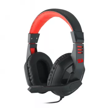 REDRAGON ARES Over-Ear vadu spēļu austiņas ar sarkanu LED, omnidirekcionālu būma mikrofonu, 40mm draiveriem, 3.5mm ligzdu, melna