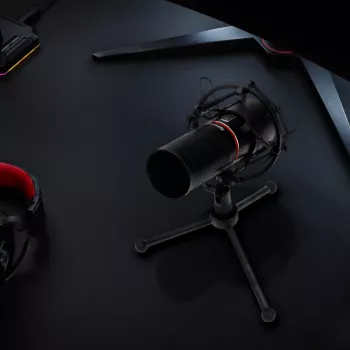 REDRAGON BLAZAR kardioīda USB spēļu mikrofons ar statīvu, pop filtru un amortizatoru - Melns