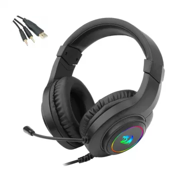 REDRAGON HYLAS H260RGB Over-Ear spēļu austiņas ar noņemamu mikrofonu, 50mm draiveri, RGB apgaismojums, 3.5mm audio + USB barošana, melna