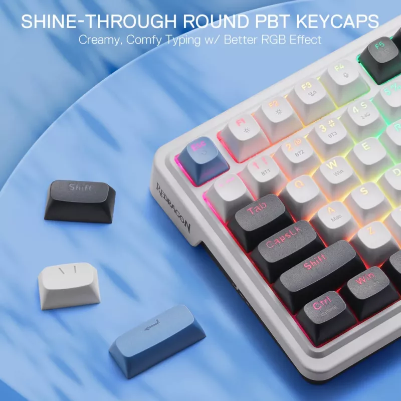 Redragon K719WGB GALATIN RGB PRO pilna izmēra bezvadu mehāniskā spēļu klaviatūra - balta