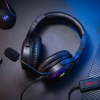 REDRAGON PANDORA H350 RGB Over-Ear Gaming austiņas ar noņemamu mikrofonu, 50mm draiveri, 3.5mm audio un USB RGB barošana, melna