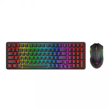 Redragon S162 RGB 3-režīmu bezvadu mehāniskā spēļu klaviatūra un pele - melna