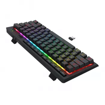 Redragon SHIVA K522 PRO RGB bezvadu spēļu tastatūra - Tri-Mode TKL mehāniskā, Hot-Swappable sarkanie slēdži, melna