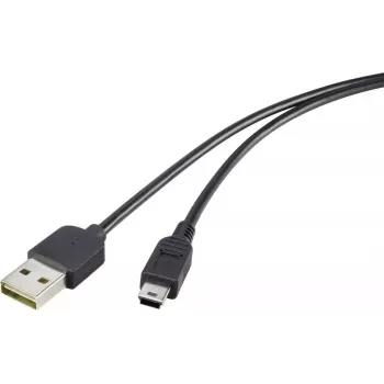 Renkforce USB 2.0 A uz Mini-B atgriežamais kabelis 1,8 m melns
