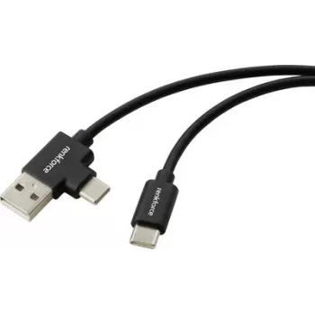 Renkforce USB-C uz USB-A kabelis, USB 2.0, 2 m, melns, 480 Mbps, dubultā ekranēšana, PVC apvalks, taisni savienotāji RF-7116122