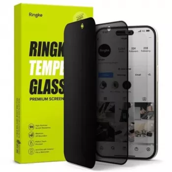 Ringke iPhone 15/16 Screen Protector Easy Slide Privacy Tempered Glass 9H ar montāžas šablonu (2 iepakojumā) Caurspīdīgs