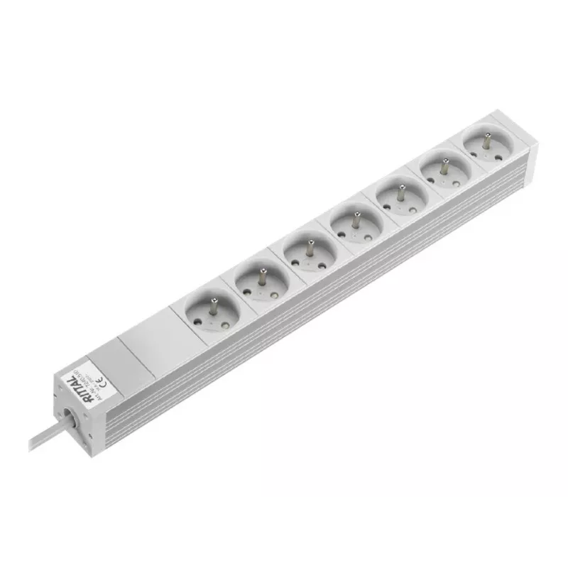 Rittal 7240510 1U 19 collu Rack PDU, 7x CEE 7/5 kontaktligzdas, 230V 16A, 2m kabelis, pelēks