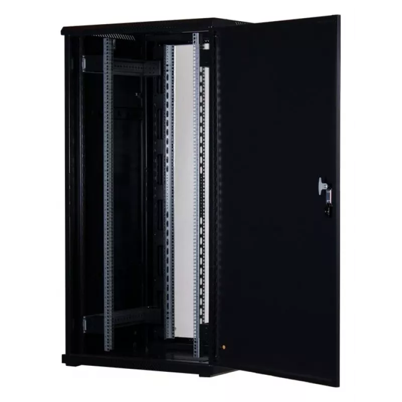 Rockstable 32 HE 19 collu servera skapis ar stikla durvīm - Brīvi stāvošs statīvs - 32U - 800 kg - Aizslēdzams - Montāžas sliedes - Regulējamas kājiņas (RS19-8832)
