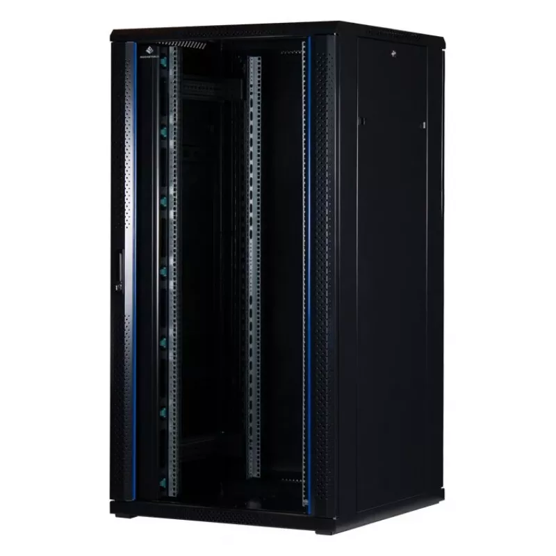 Rockstable 32 HE 19 collu servera skapis ar stikla durvīm - Brīvi stāvošs statīvs - 32U - 800 kg - Aizslēdzams - Montāžas sliedes - Regulējamas kājiņas (RS19-8832)