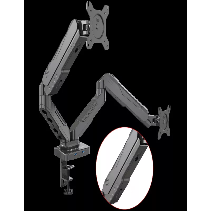 Rockstable RS-MM007 Advanced Dual Monitor Mount - Clamp / Grommet - 13 kg - 15-27 inches - 100x100 mm - Black