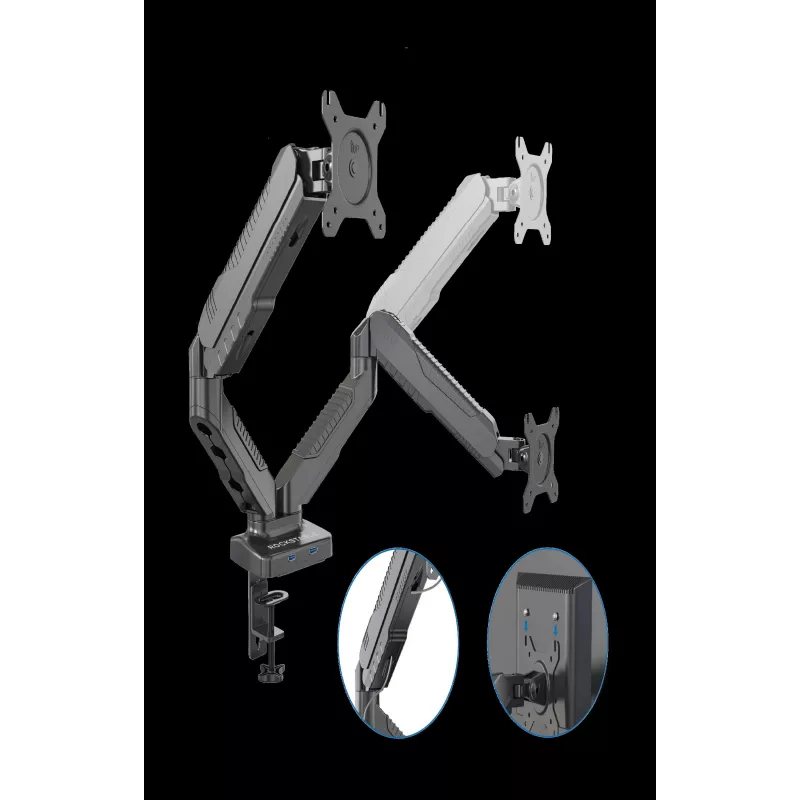Rockstable RS-MM007 Advanced Dual Monitor Mount - Clamp / Grommet - 13 kg - 15-27 inches - 100x100 mm - Black