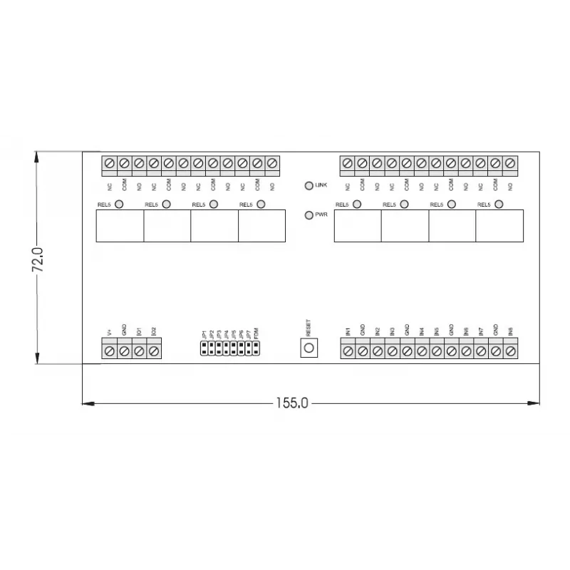 ROGER XM-8DR-BRD I/O paplašinātāja modulis, 8 ieejas, 8 releju izejas, RS485