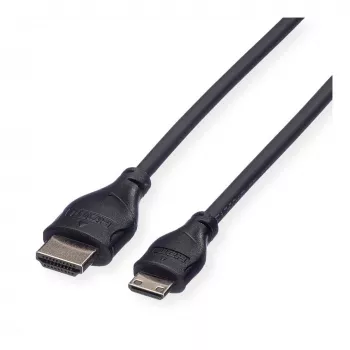 ROLINE HDMI High Speed Cable with Ethernet, HDMI Type A Male to Mini HDMI Type C Male, 1 m, Melns