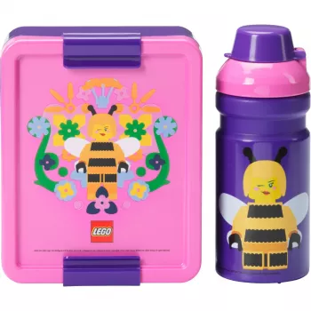 ROOM COPENHAGEN LEGO Lunch Set Bee - 2-detaļu komplekts ar dzeramo pudeli un pusdienu kārbu, Violeta