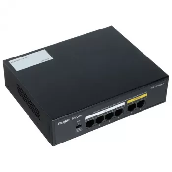 Ruijie RG-ES106F-P 6-portu Fast Ethernet PoE slēdzis, 4 PoE+ porti, 54W budžets, neuzraudzīts, melns