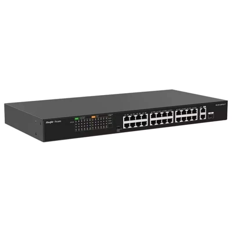 RUIJIE RG-ES126FGS-P 24-Port Gigabit PoE+ Smart Managed Switch ar 2 SFP Uplinks, 370W Budžets, Rackmount, Reyee Series