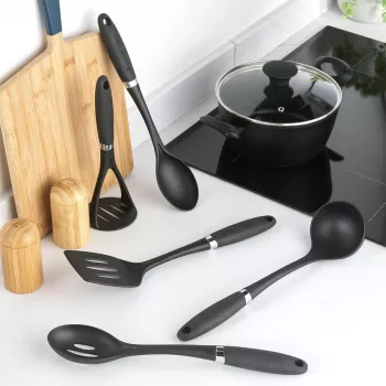 Russell Hobbs RH03026EU7 5 gabalu virtuves piederumu komplekts ar rotējošu statīvu, melns un sudrabs