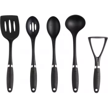 Russell Hobbs RH03026EU7 5 gabalu virtuves piederumu komplekts ar rotējošu statīvu, melns un sudrabs
