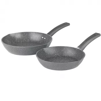 Salter BW09071AR Easy Pour 2 Piece Fry Pan Set - 20cm & 24cm, Forged Aluminium, PFOA-Free Non-Stick, Induction Compatible, Black/Grey